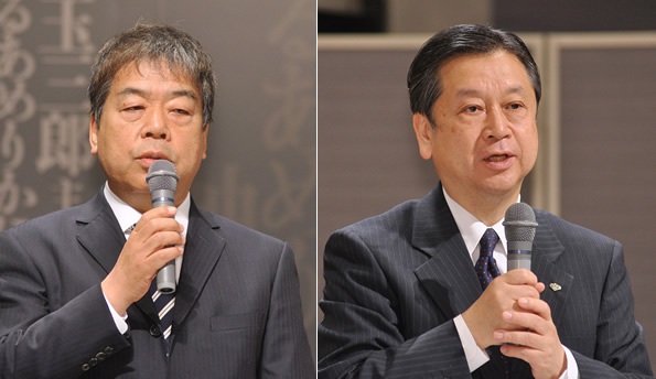 TBSテレビ取締役・八木康夫(左)、松竹専務取締役・安孫子正(右)